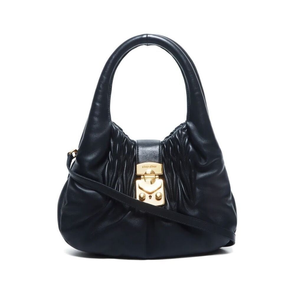 Miu Miu Matelassé Top Handle Leather Bag - gold hardware